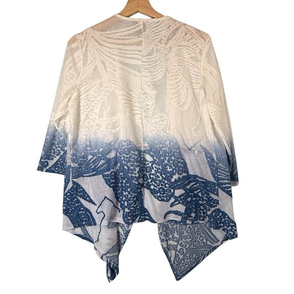 Chicos Coastal Beachy Dip Dye Cardigan Womens SIZE 1 Medium Open Cinched Waist - Picture 2 of 12